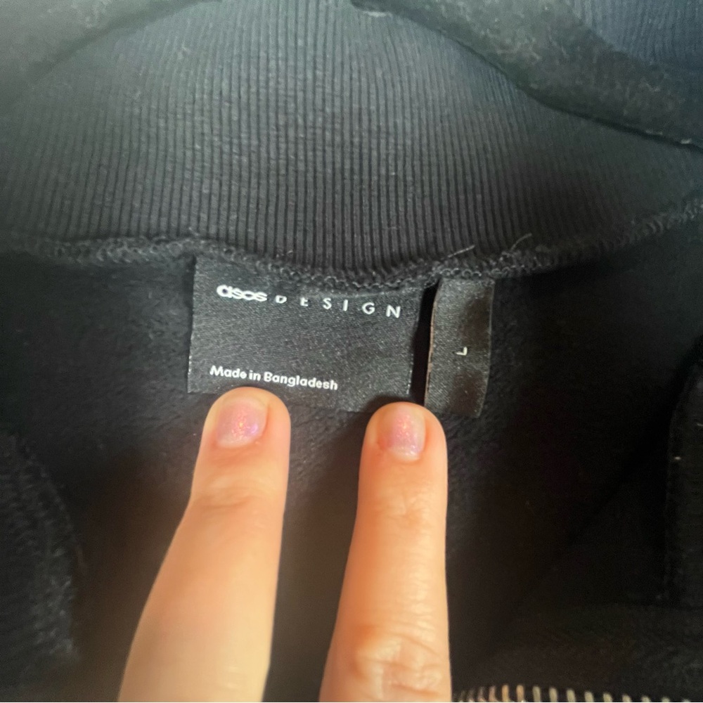 ASOS Black Quarter-Zip Sweatshirt with Silver Zip - Picture 3 of 6